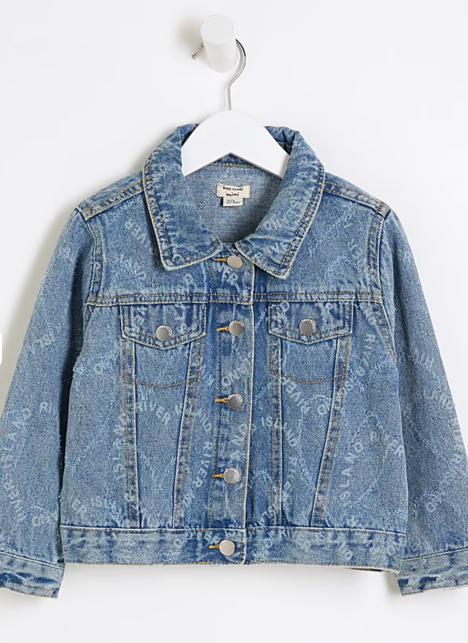 Chaqueta vaquera desgastada con corazones azules para niñas, 2-3 años