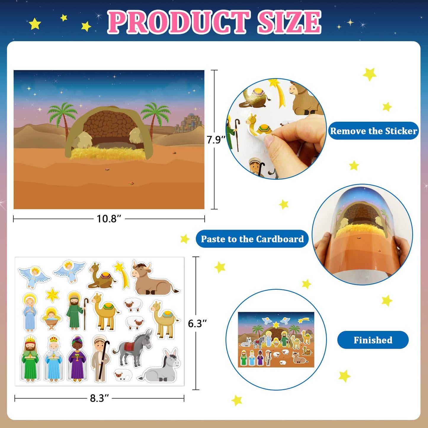 24 hojas de calcomanías de Navidad con texto en inglés «Make a Nativity»