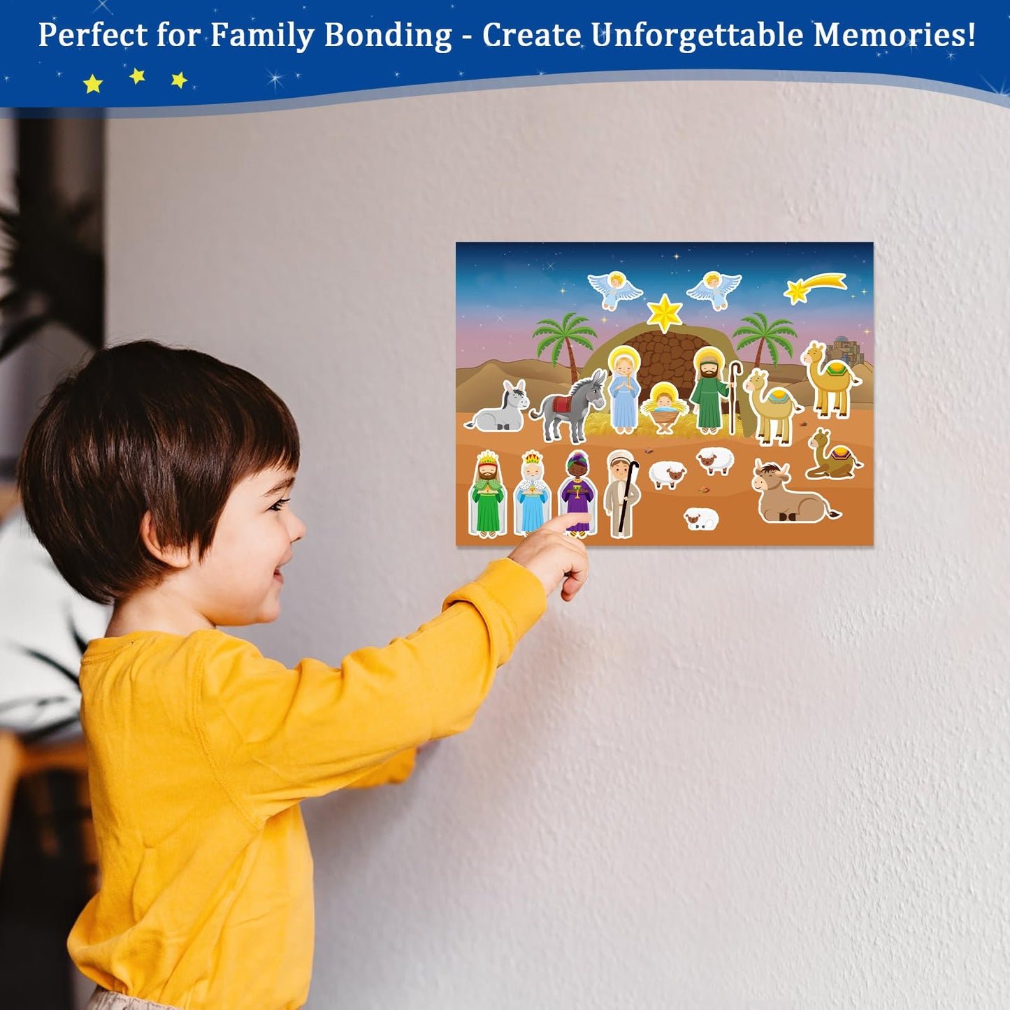 24 hojas de calcomanías de Navidad con texto en inglés «Make a Nativity»