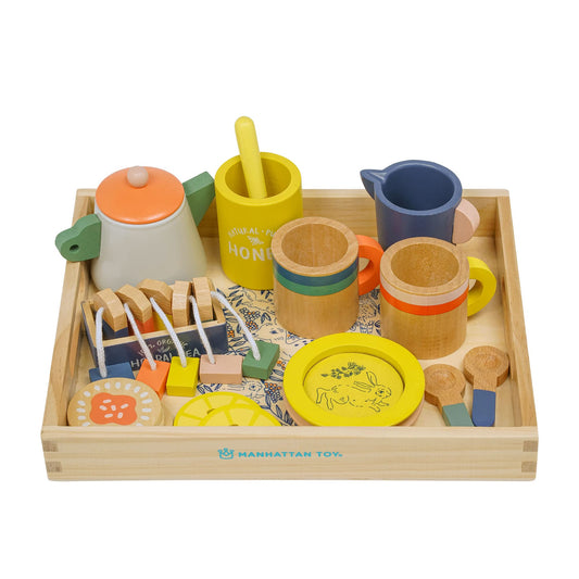 Manhattan Toy Flora & Fauna - Juego de té de madera de 23 piezas para niños pequeños y niños