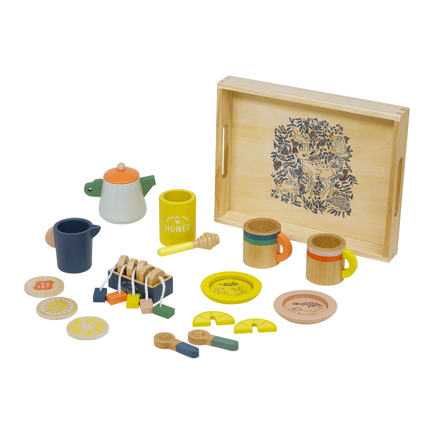 Manhattan Toy Flora & Fauna - Juego de té de madera de 23 piezas para niños pequeños y niños