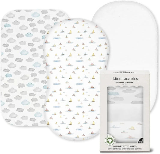 100% ORGANIC BASSINET FITTED SHEETS (3-PACK)