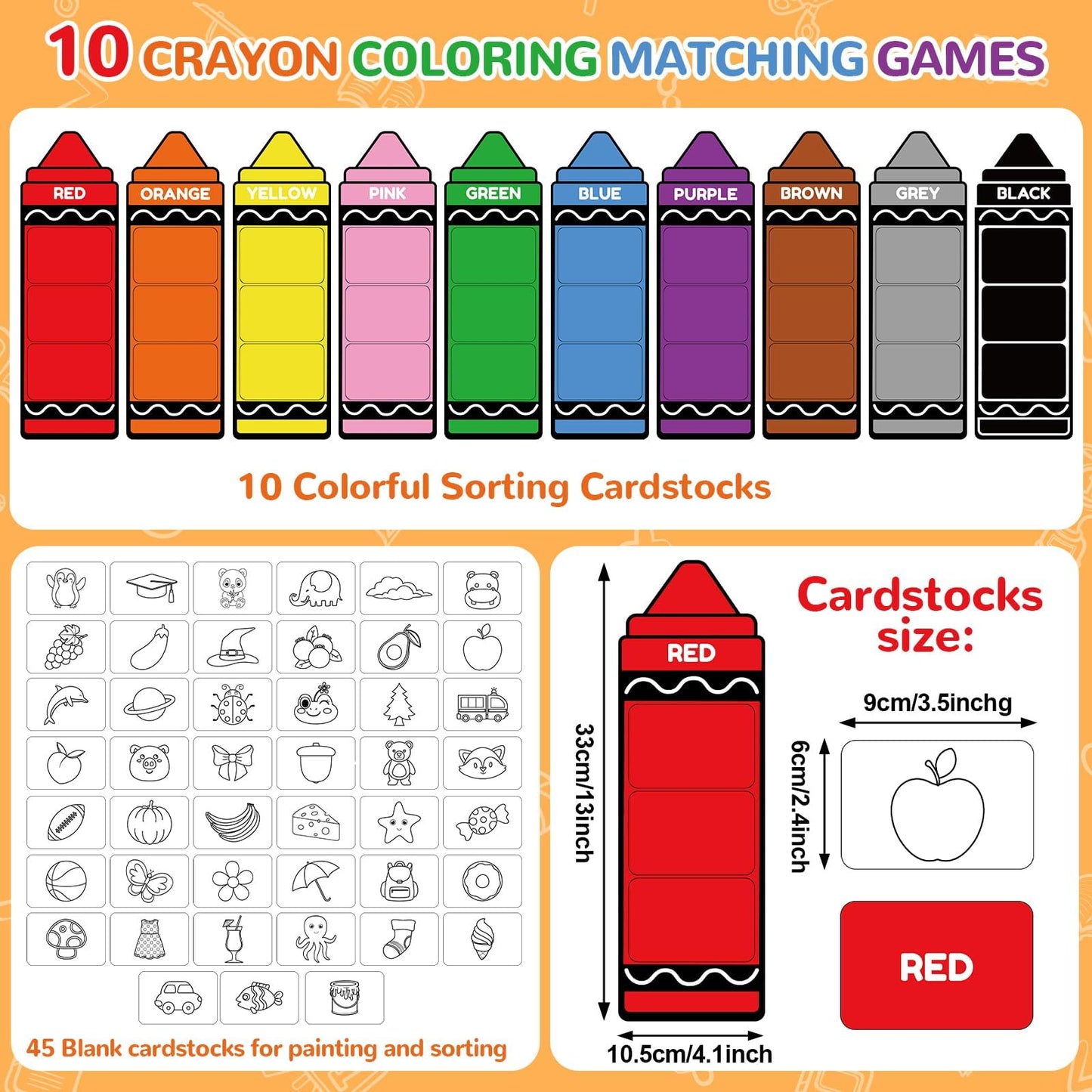 Juego de 55 piezas de clasificación de colores de crayón para colorear