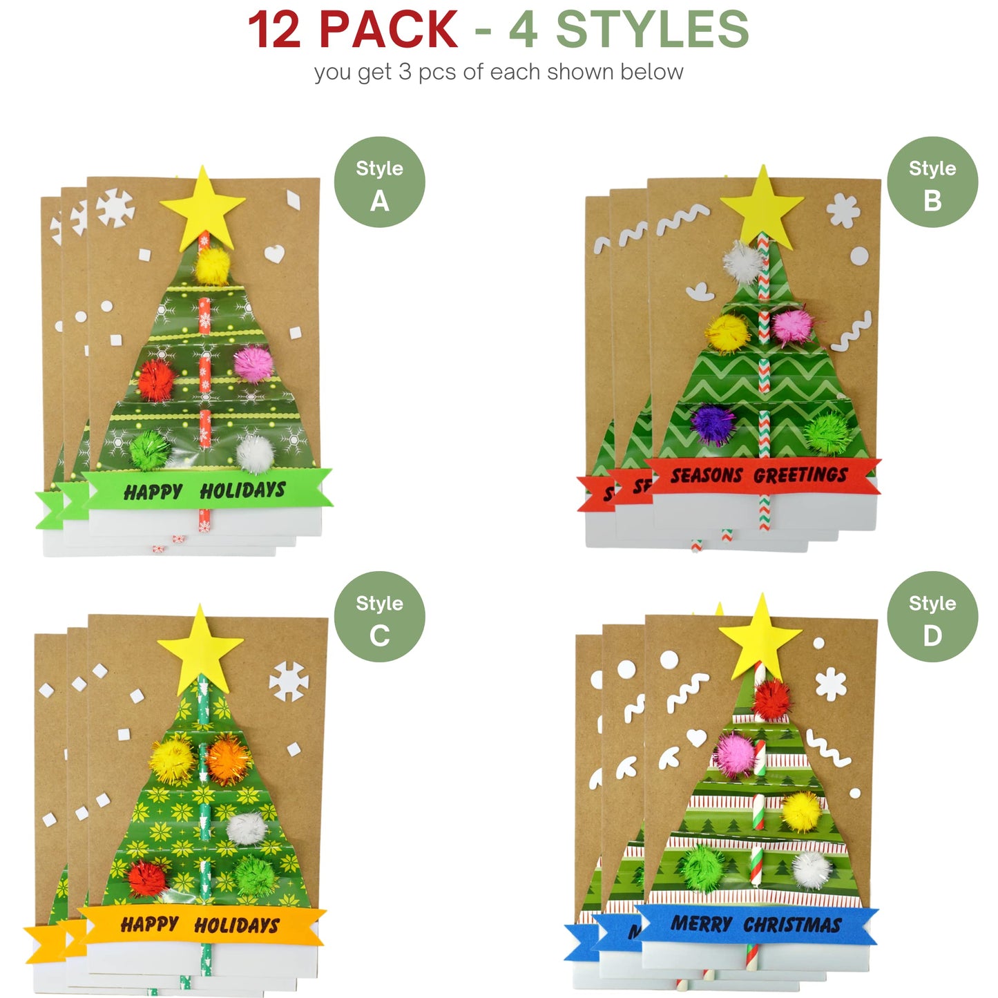 4E's Novelty Kit de manualidades para hacer tarjetas de Navidad para niños (paquete de 12)