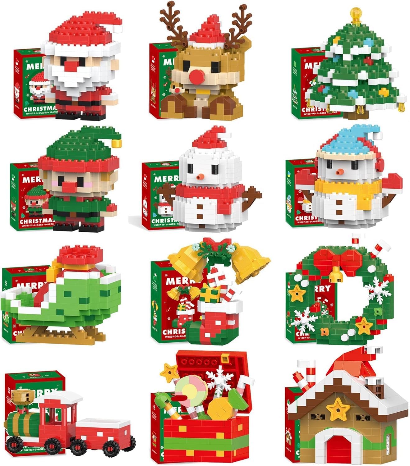 Juego 12 cajitas de bloques De Construcción de Diseño De Papá Noel