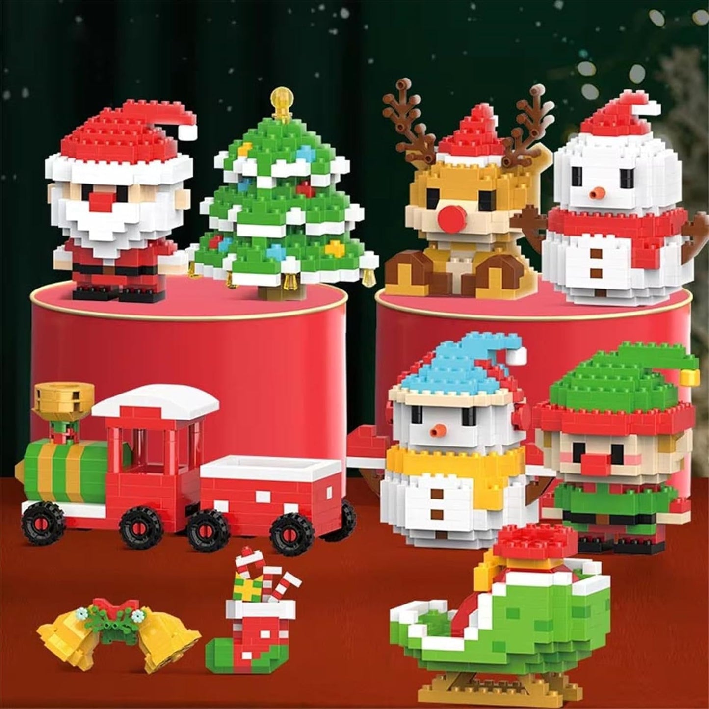 Juego 12 cajitas de bloques De Construcción de Diseño De Papá Noel