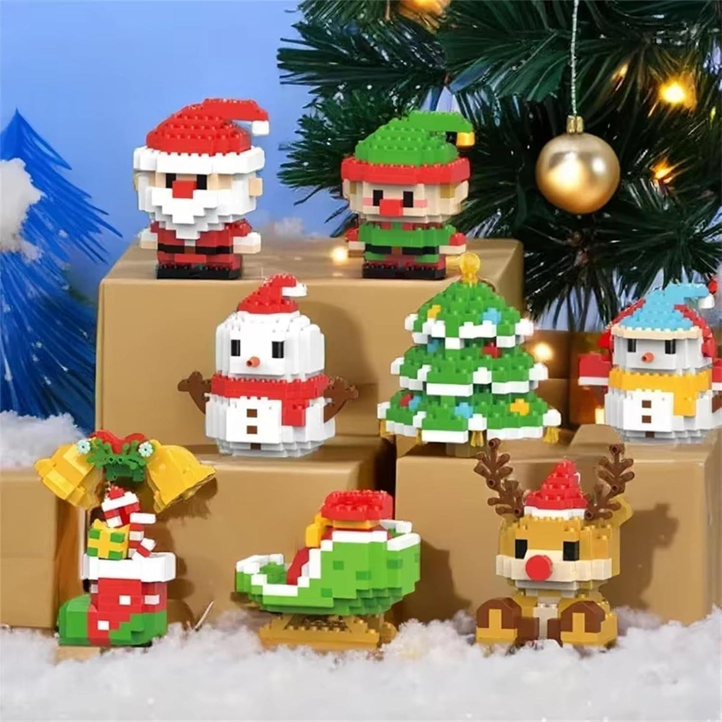 Juego 12 cajitas de bloques De Construcción de Diseño De Papá Noel