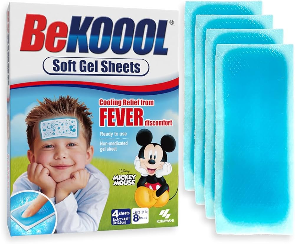 BEKOOOL Hojas de gel suave para niños para aliviar el enfriamiento de las molestias de la fiebre | 4 unidades