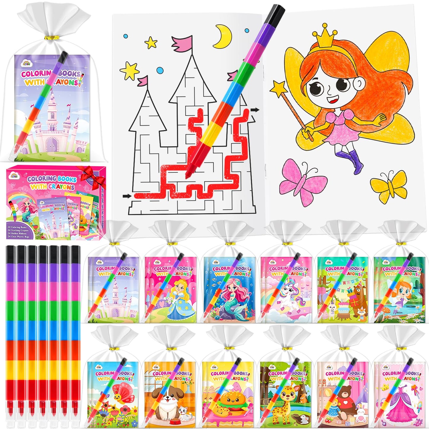 24 libros para colorear para niños con crayones