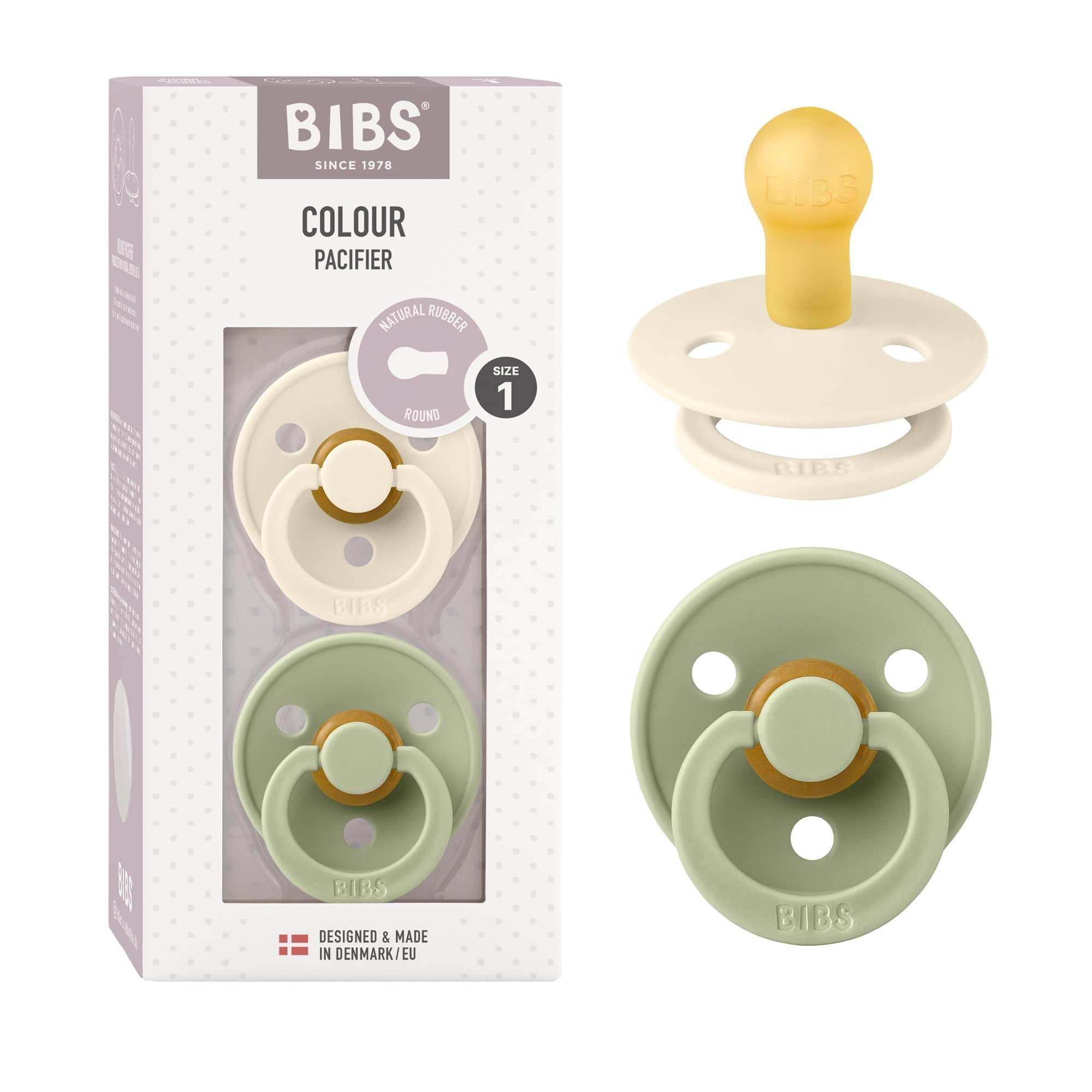 Chupetes BIBS | Chupete de caucho natural para bebé | Set de 2 chupetes sin BPA, 0 meses en adelante