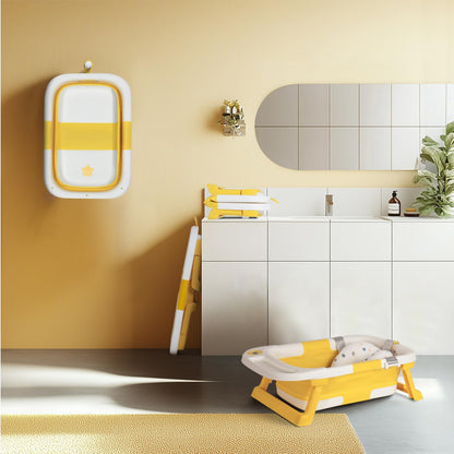 Bañera plegable para recién nacidos de 0 a 24 meses con cojín suave y termómetro