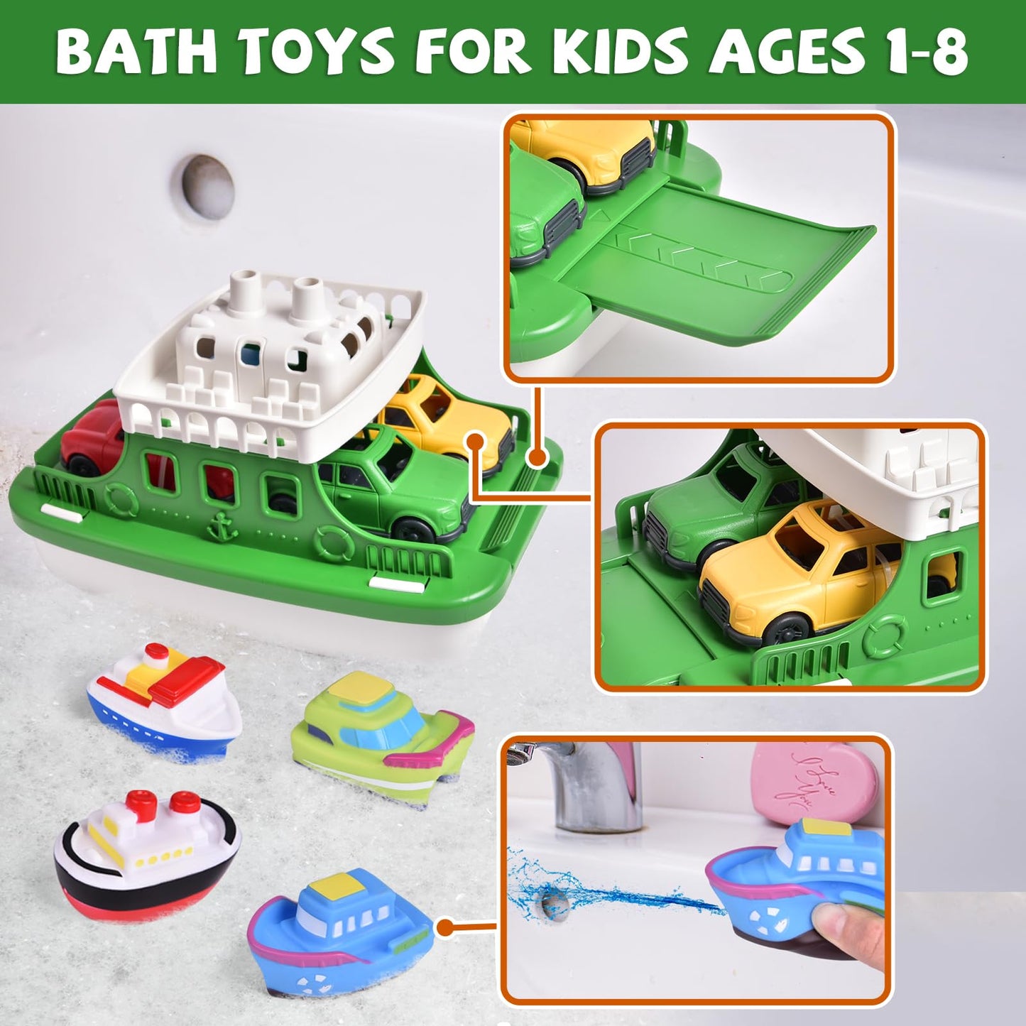 Ferry Boat - Juguete de baño con mini coches, juego de agua