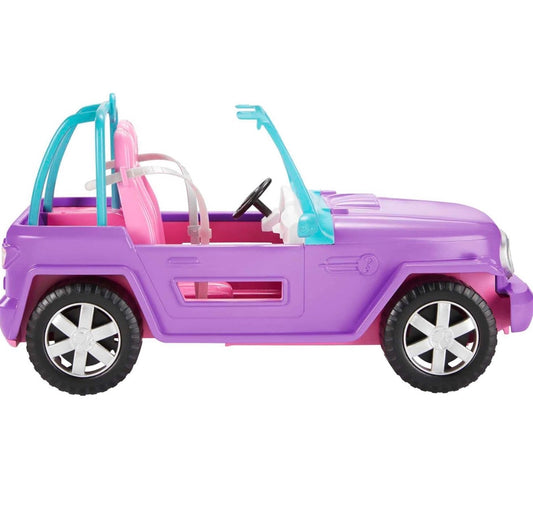 Barbie - Vehículo todo terreno, color morado con asientos rosados y ruedas giratorias