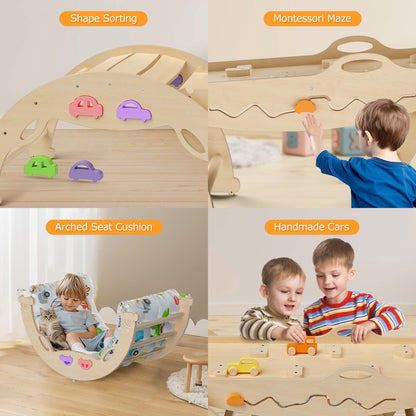 Conjunto de Triángulo Pikler con Cojín 9 en 1 Plegable Juguetes de Escalada Montessori