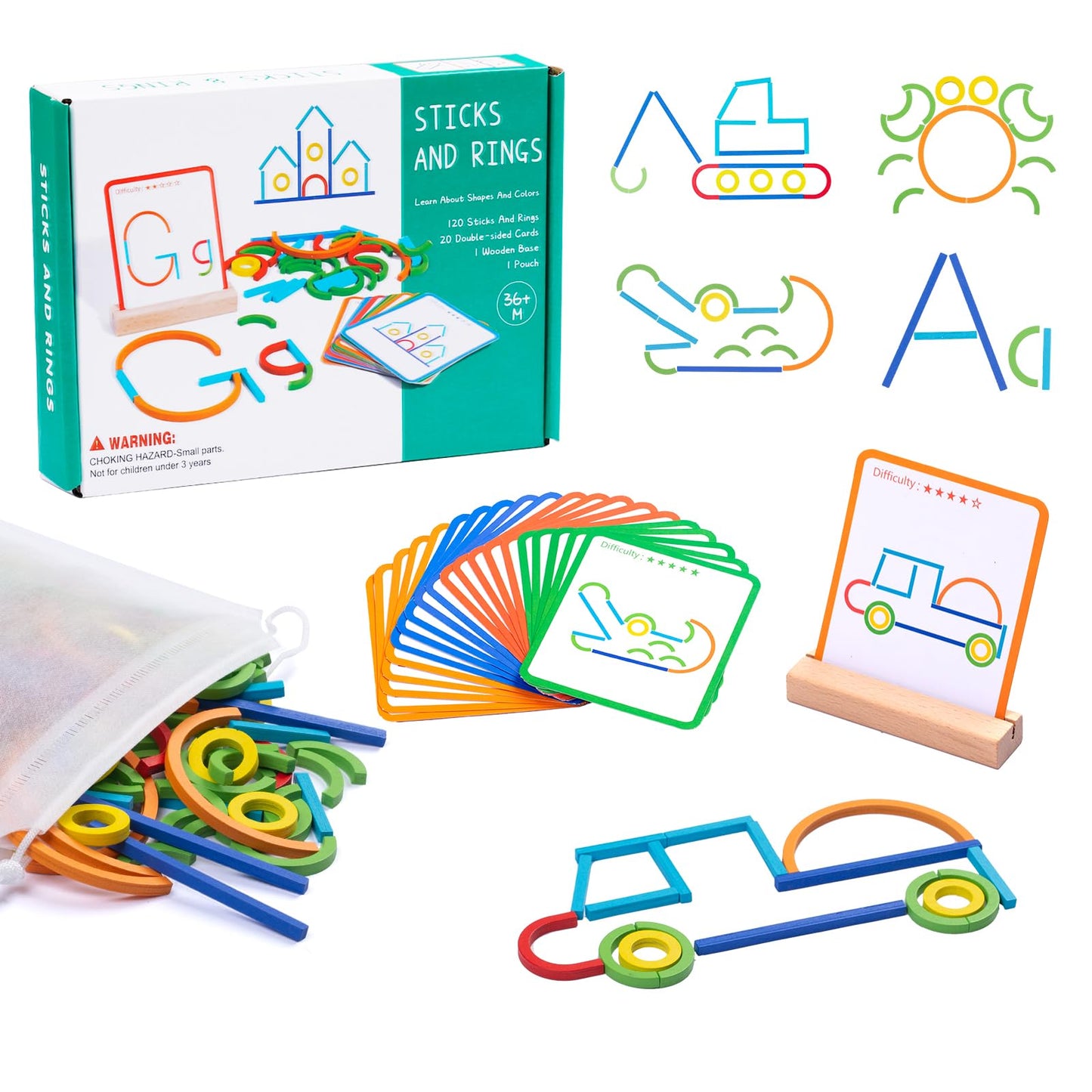 Juego de construcción de palos y anillos con forma de rompecabezas