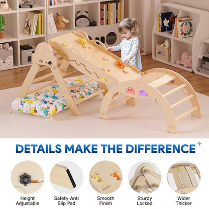 Conjunto de Triángulo Pikler con Cojín 9 en 1 Plegable Juguetes de Escalada Montessori