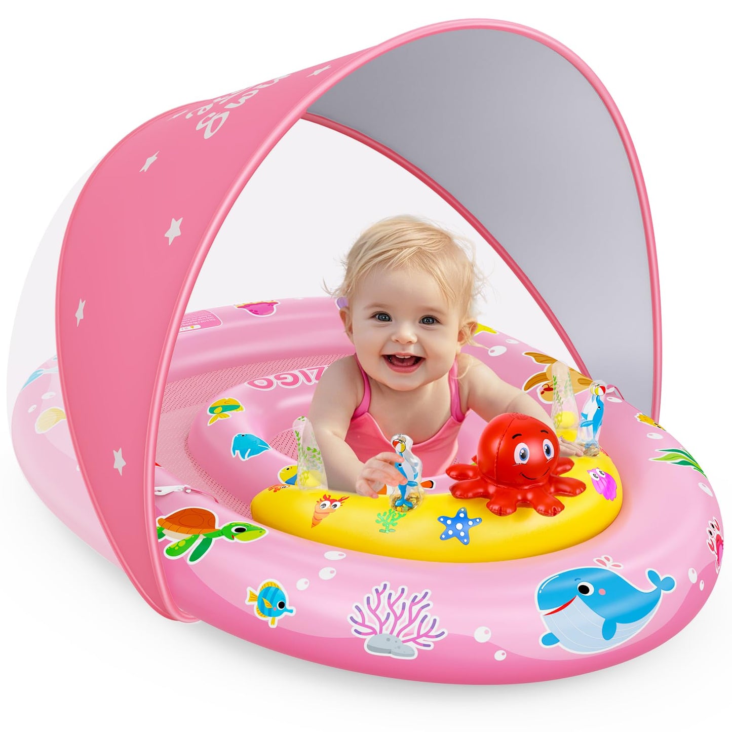 EZIGO Flotador de piscina para bebé con toldo UPF50+, protección solar, 6-36 meses