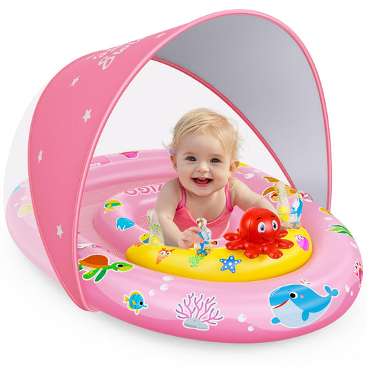 EZIGO Flotador de piscina para bebé con toldo UPF50+, protección solar, 6-36 meses