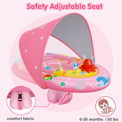 EZIGO Flotador de piscina para bebé con toldo UPF50+, protección solar, 6-36 meses