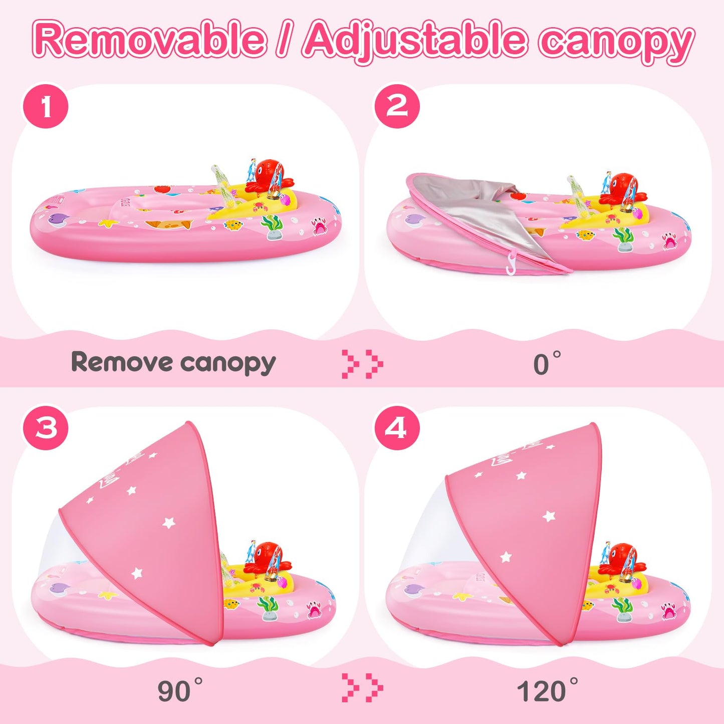 EZIGO Flotador de piscina para bebé con toldo UPF50+, protección solar, 6-36 meses