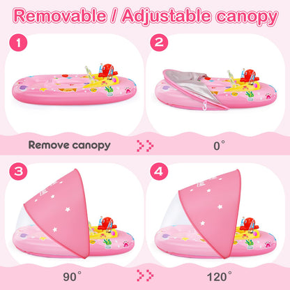 EZIGO Flotador de piscina para bebé con toldo UPF50+, protección solar, 6-36 meses