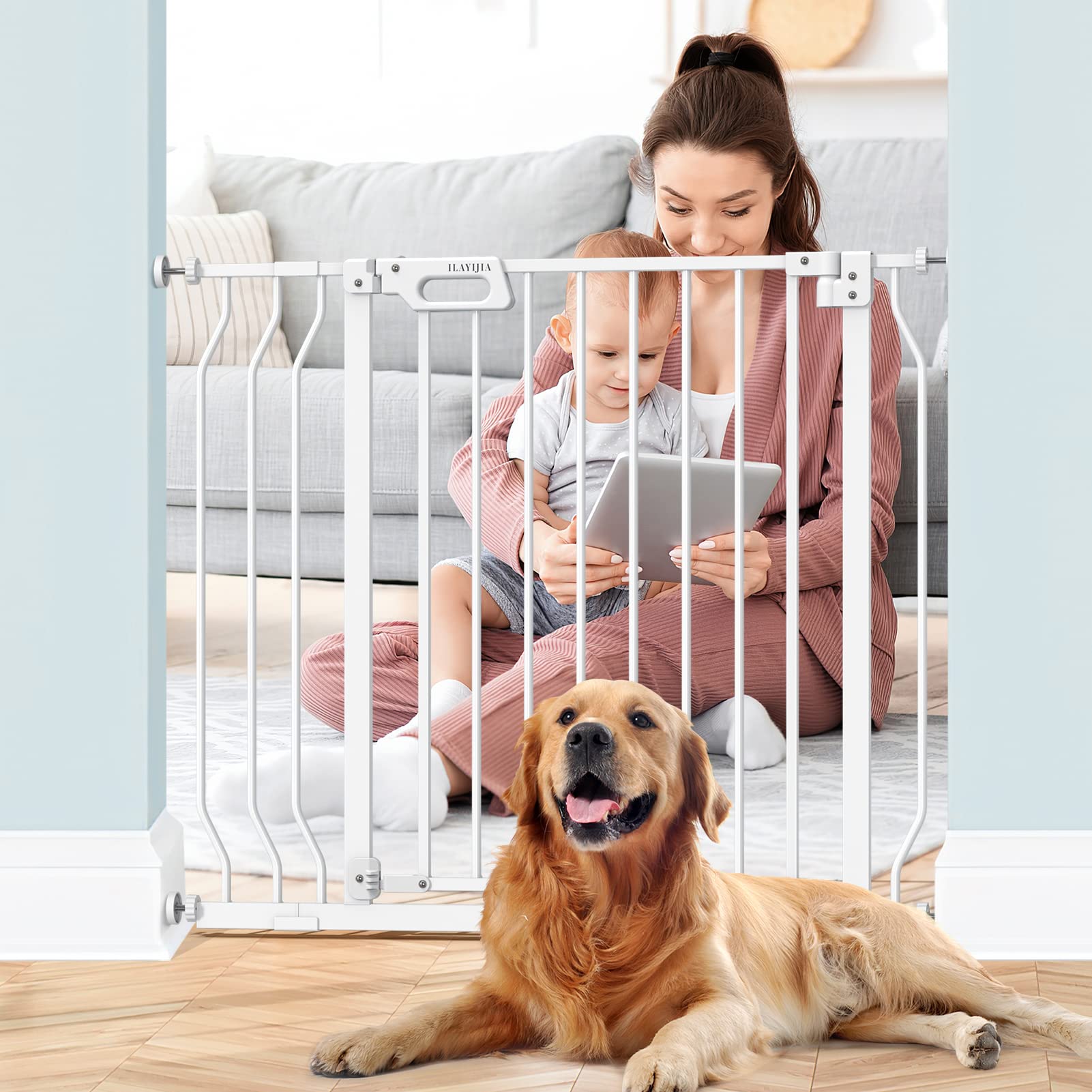 ILAYIJIA Puerta de bebé para escaleras y puertas, puertas para perros para la casa de 29 a 39 pulgadas