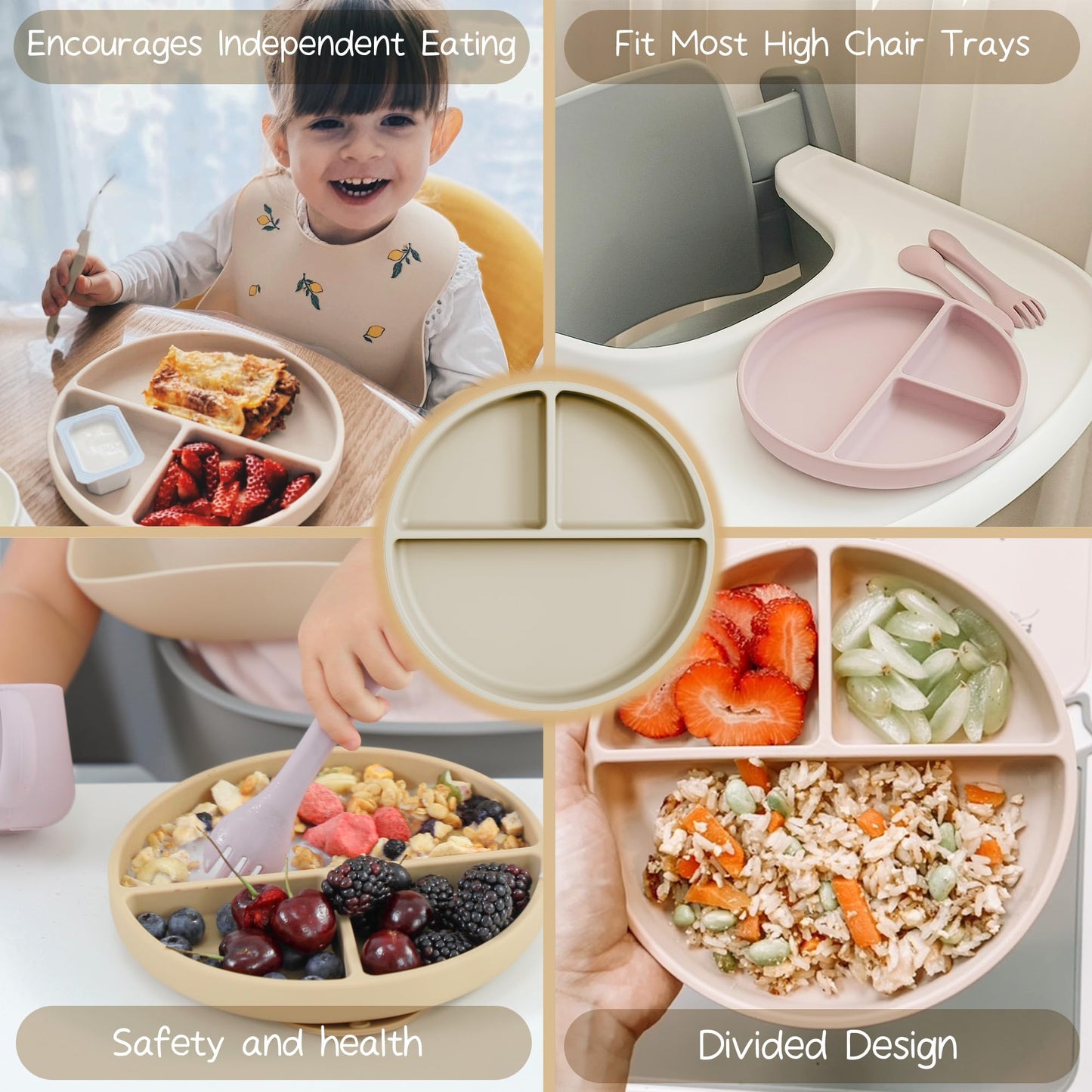 Platos con ventosa para bebés Moonkie | 100 % silicona sin BPA