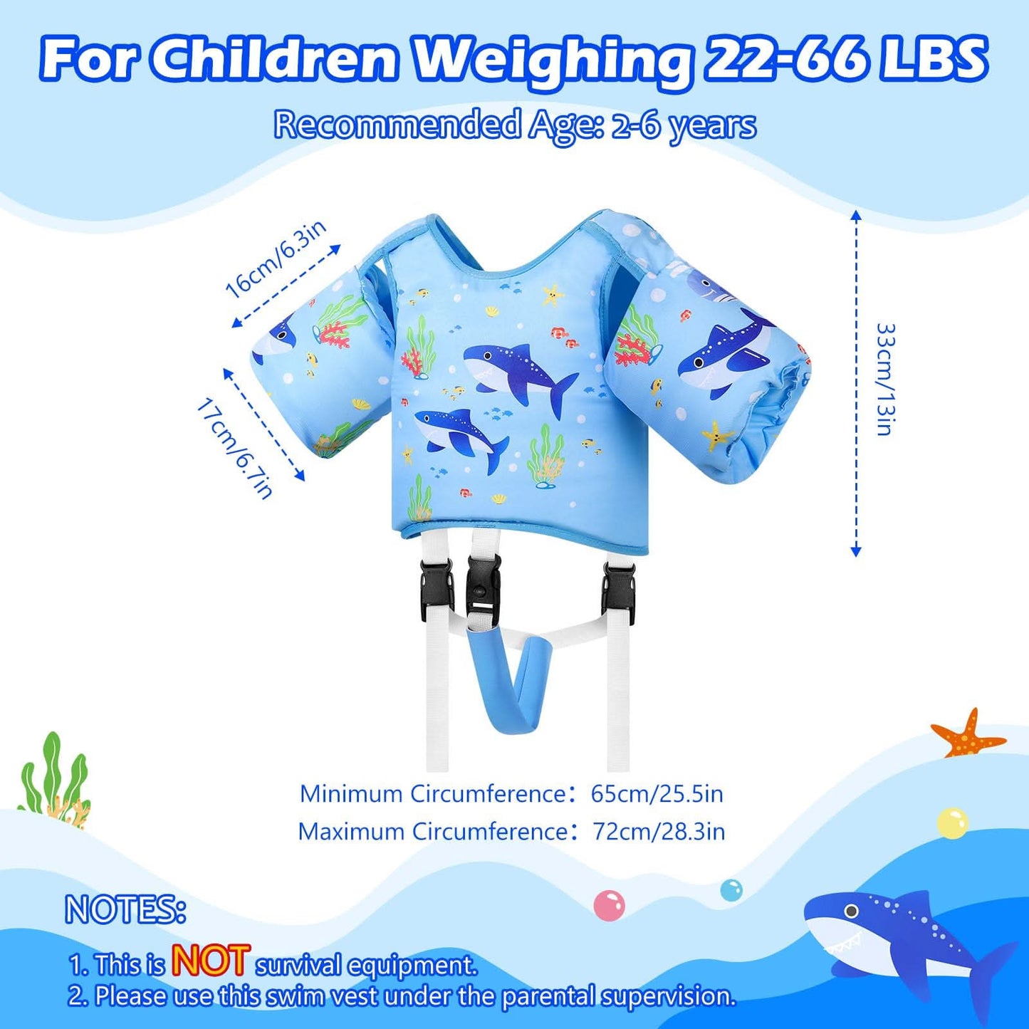 MoKo Chaleco de natación para niños pequeños, 22 a 66 libras