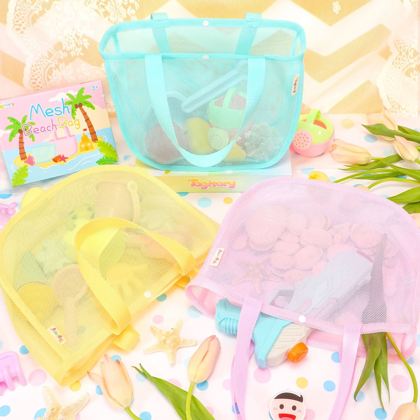 Tagitary Bolsas de malla para juguetes de playa para niños