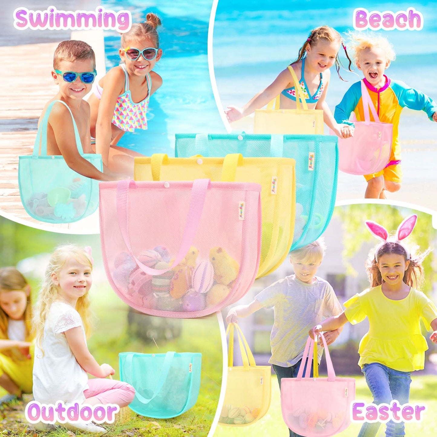 Tagitary Bolsas de malla para juguetes de playa para niños