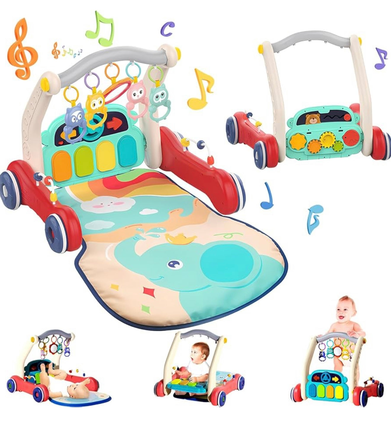 Gimnasio para bebés con andador, gimnasio con piano para patear y tocar