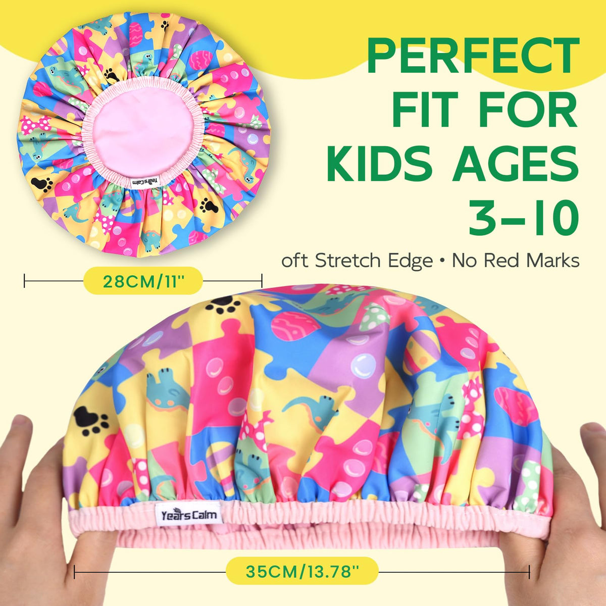 Years Calm - Gorro de ducha para niños, impermeable, reversible, doble capa