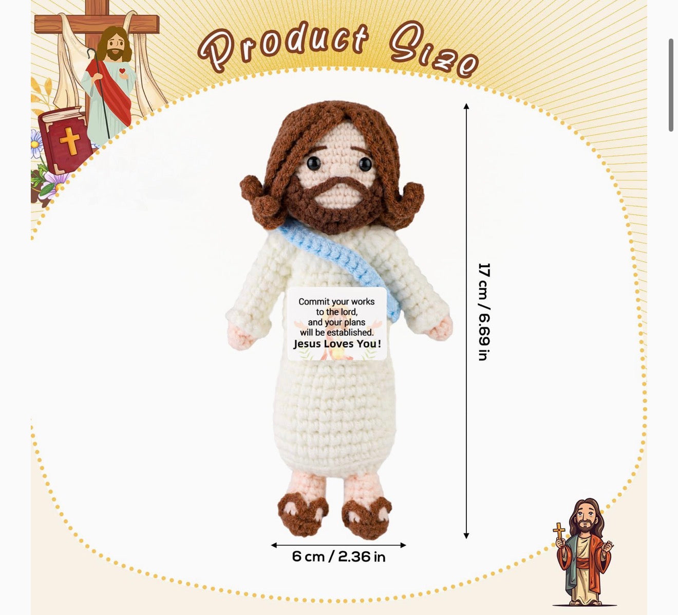 TOYMIS Jesús, 17 cm, hecho a mano, tejido a mano, para apoyo emocional