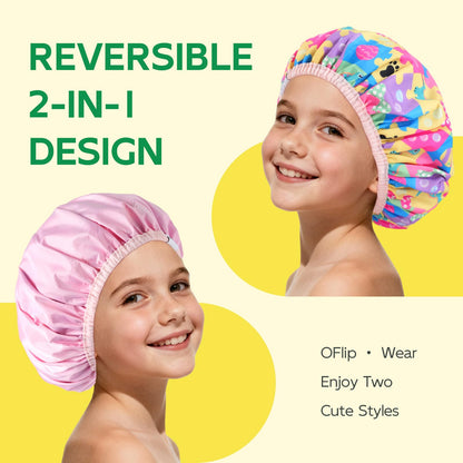 Years Calm - Gorro de ducha para niños, impermeable, reversible, doble capa