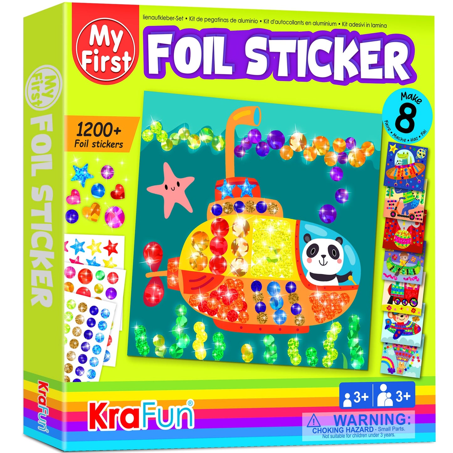 KRAFUN My First Foil Sticker Kit, 8 Arte sin ensuciar para niños