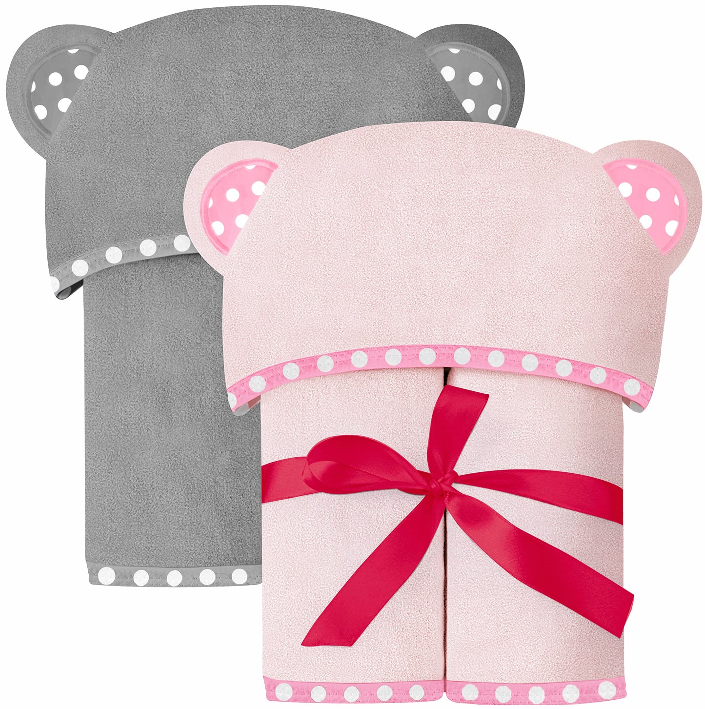 Juego de 2 toallas de bebé con capucha, color rosa y gris