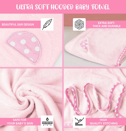 Juego de 2 toallas de bebé con capucha, color rosa y gris
