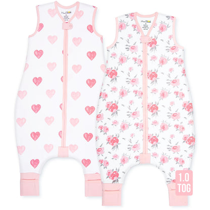Mama Cheetah Saco de dormir para niños pequeños con pies en algodón orgánico de 1.0 tog, 18-36 meses