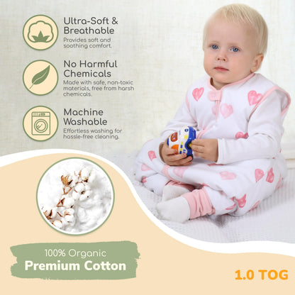Mama Cheetah Saco de dormir para niños pequeños con pies en algodón orgánico de 1.0 tog, 18-36 meses