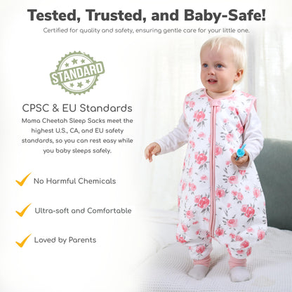 Mama Cheetah Saco de dormir para niños pequeños con pies en algodón orgánico de 1.0 tog, 18-36 meses