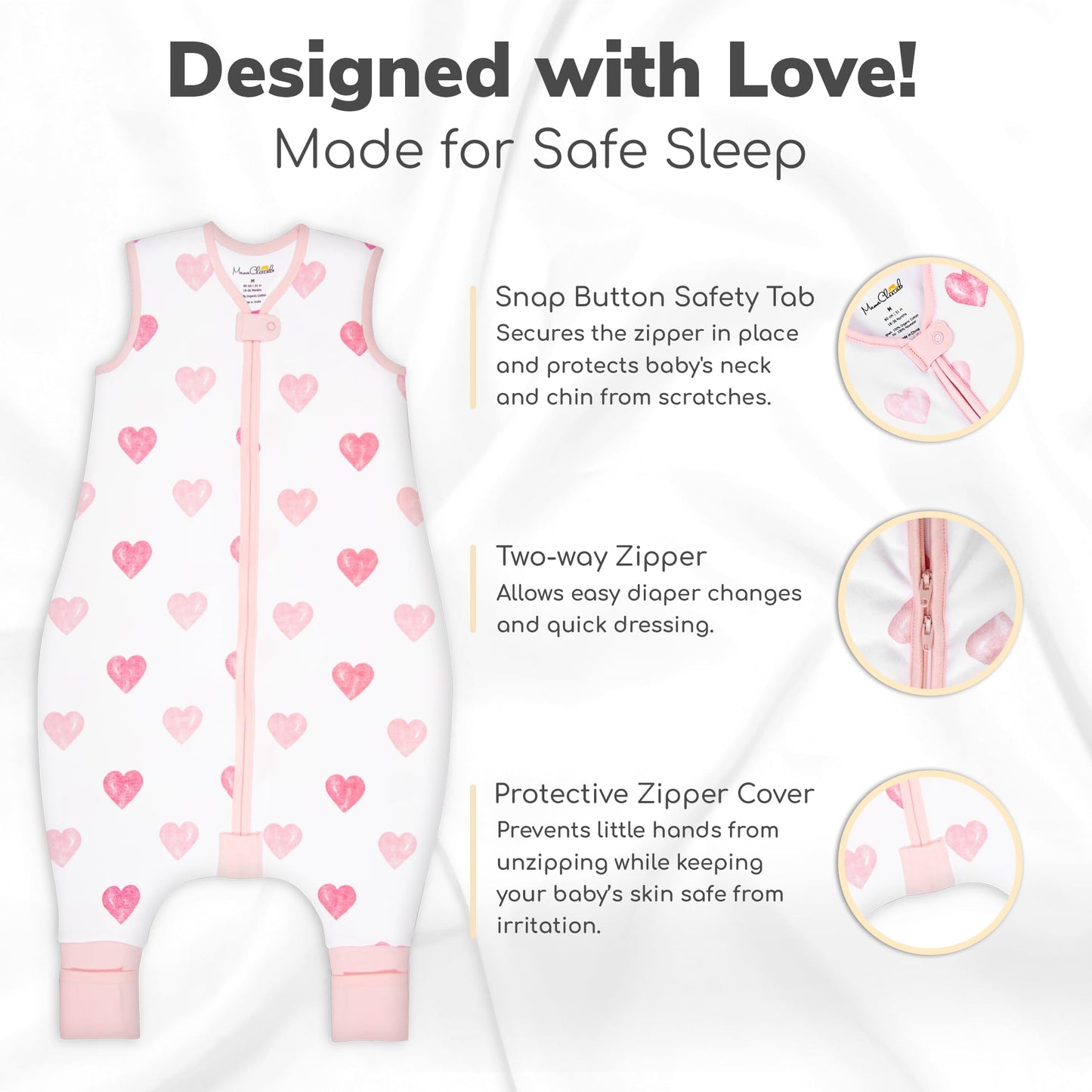Mama Cheetah Saco de dormir para niños pequeños con pies en algodón orgánico de 1.0 tog, 18-36 meses