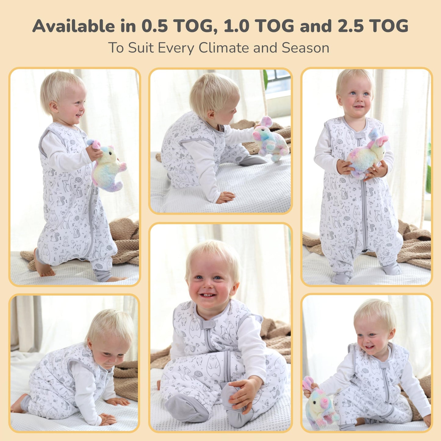 Mama Cheetah Saco de dormir para niños pequeños con pies en algodón orgánico de 1.0 tog, 18-36 meses
