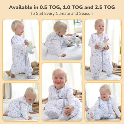 Mama Cheetah Saco de dormir para niños pequeños con pies en algodón orgánico de 1.0 tog, 18-36 meses