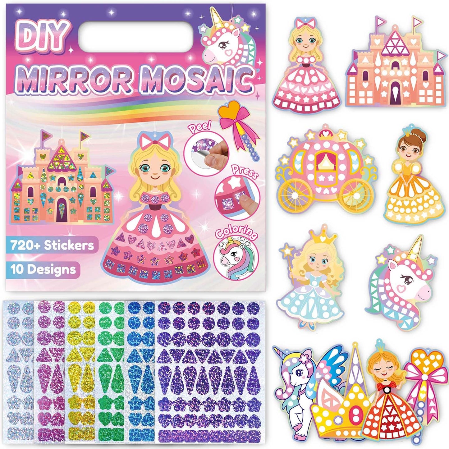 Kit de manualidades de arte de princesa y unicornio con más de 720 pegatinas