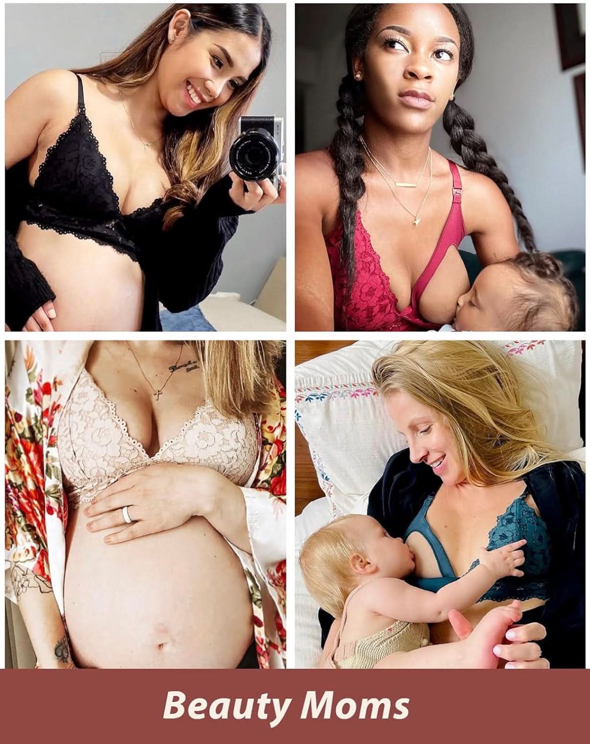 MOMANDA Sujetador de lactancia de encaje para mujer, sin varillas, 34B