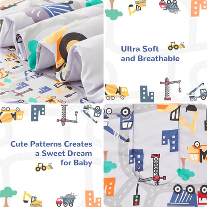 Juego de ropa de cama de construcción para niños, juego de edredón de 4 piezas