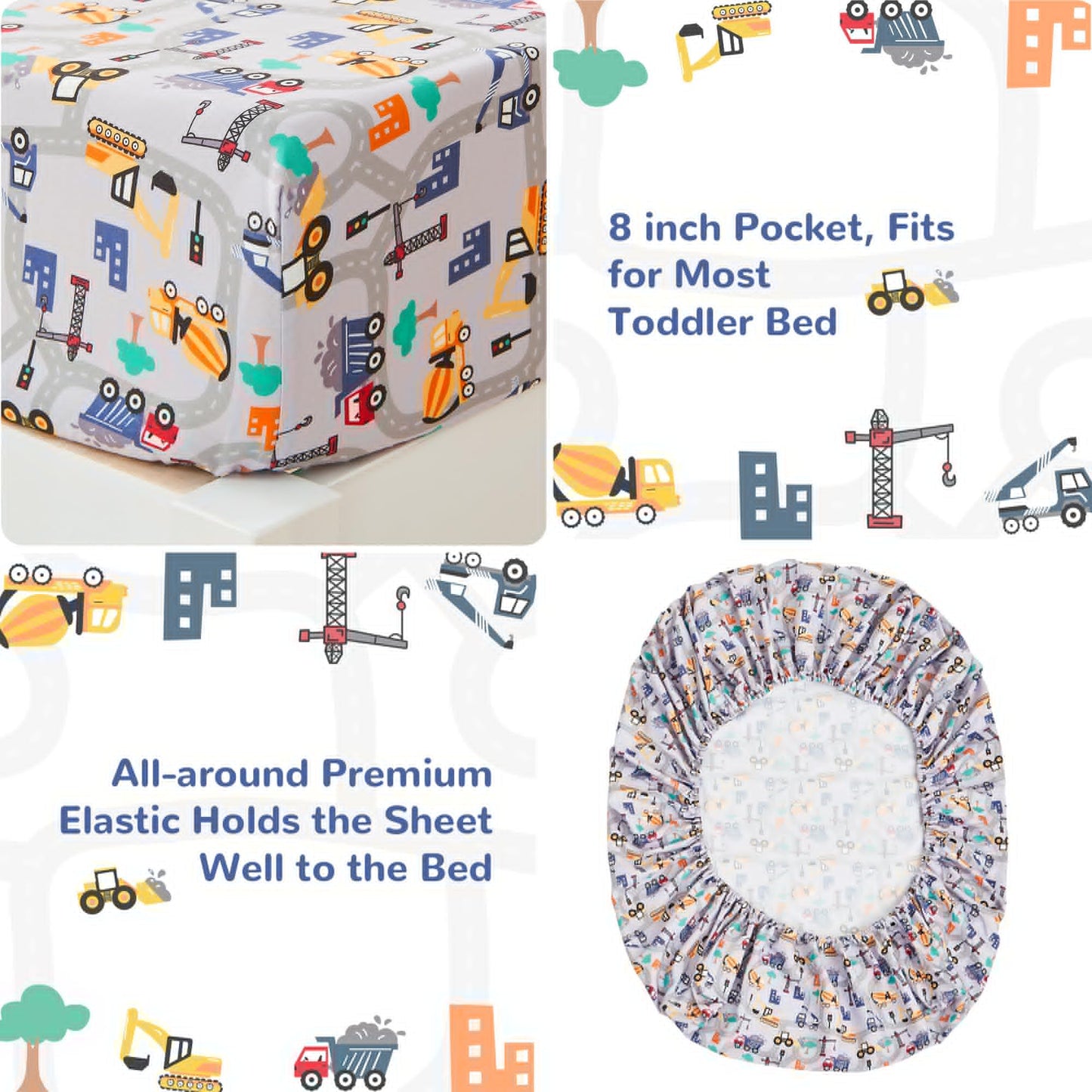 Juego de ropa de cama de construcción para niños, juego de edredón de 4 piezas