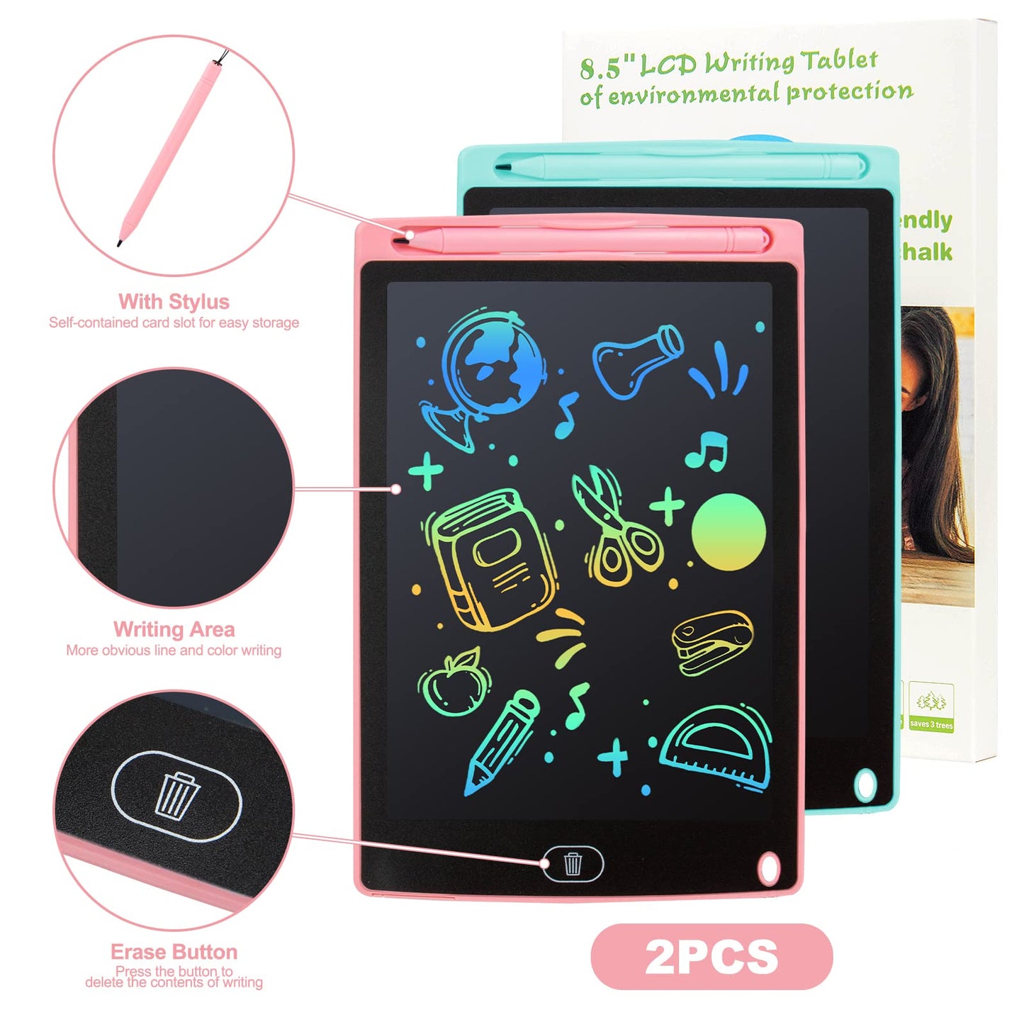 Tabletas LCD para escritura, paquete de 2, 10 pulgadas