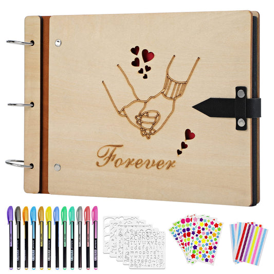 Álbum de fotos de madera con texto