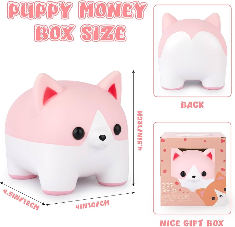 Hucha Corgi para niños, caja de ahorro de dinero para perros, gris